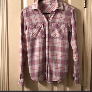 Aeropostale Gray & Red Plaid Long Sleeve Button Down Shirt Sz Juniors XS